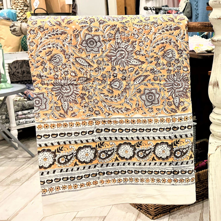 Hand Block Printed Tablecloth - Yellow Floral
