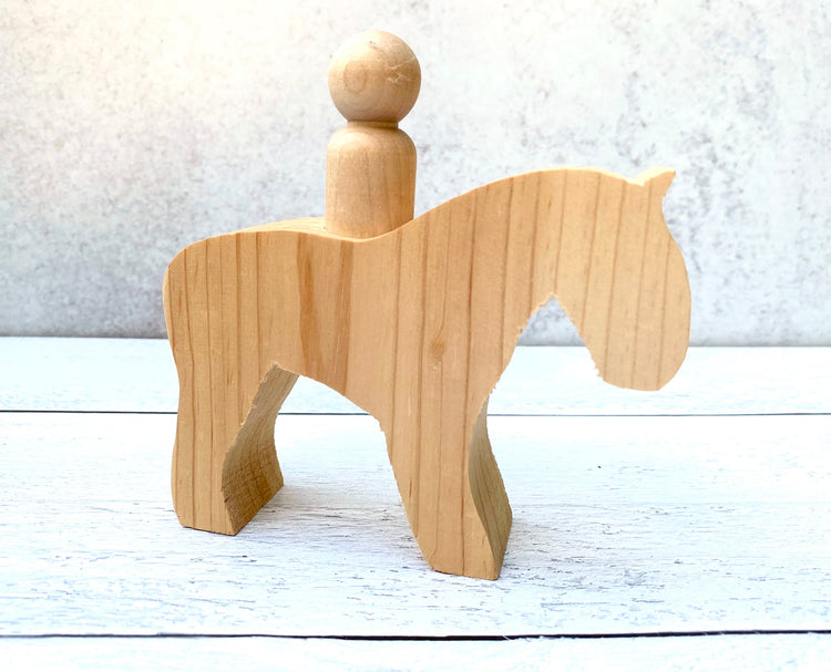Handcrafted Wooden Baby Toys - Horse + Rider
