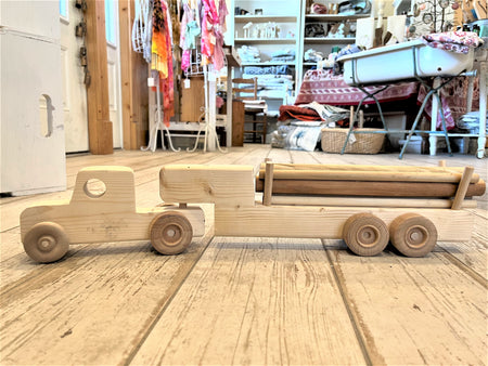 Handcrafted Wooden Baby Toys - Semi Truck Hauler + Logs