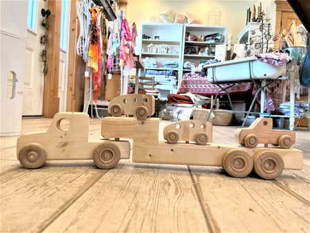 Handcrafted Wooden Baby Toys - Semi Truck + Auto Hauler