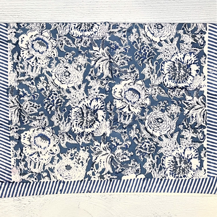 Hand Block Printed Standard Pillowcase - Blue Rose