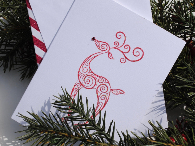 Reindeer Cards - Reindeer Note Card - Reindeer Stationery -  Rudolph Card - Rudolph Stationery - Rudolph Note Card -  Christmas Card