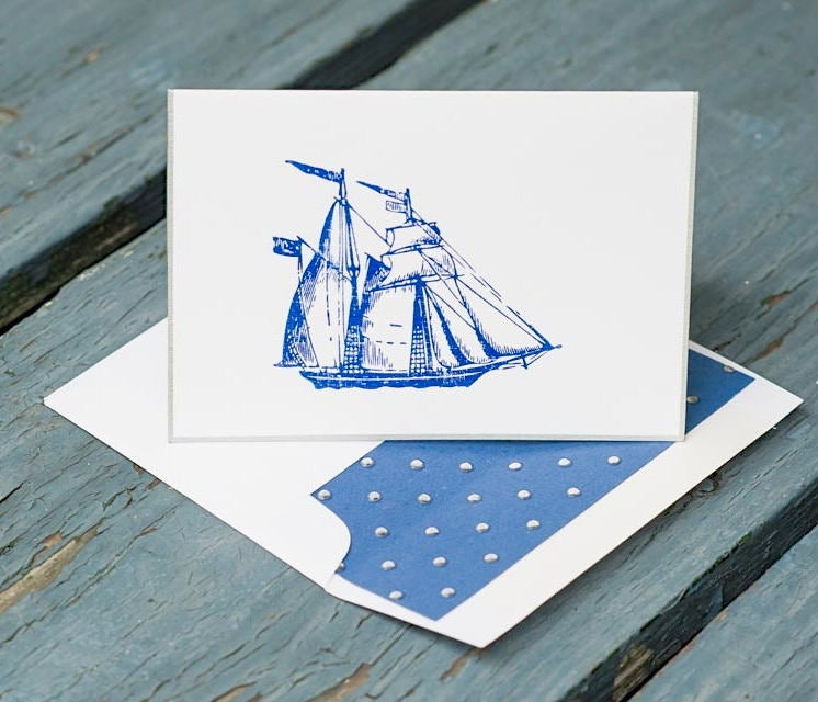 Sail Boat Note Cards, Sail Boat Stationery, Personalized Note Cards, Ship Note Cards, Vintage Ship Note Cards, Thank You Cards, Set of 8
