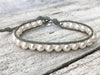 Pearl  Bracelet - Pearl Wrap - Pearl Jewelry - Grey Leather  - Wedding Jewelry - Women's Bracelet - Girlfriend's Gift - June Birthstone
