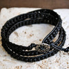 Black Seed Triple Wrap Bracelet - Pewter Tribal Button