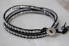 Crystal Black Triple Leather Wrap - Hill Tribe Silver Button